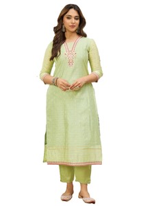 Light <b>Green</b> <b>Silk</b> Salwar Kameez with Pink Dupatta Traditional Indian Pakistani Casual Wear Regular Fit Women's Outfit - Product Image 2