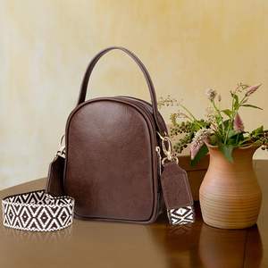 Sac bandoulière en cuir de vachette véritable pour femme avec poignée et sangle réglable, pochette pour téléphone portable avec poches zippées - Product Image 4