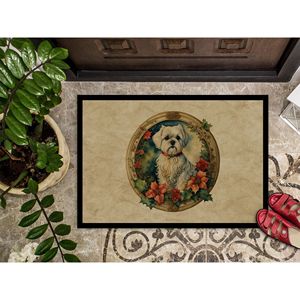 New Maltese Christmas Flowers Doormat Non-Slip <b>Indoor</b>/Outdoor 18H X 27W Low Pile Rug for Entryway Washable Front <b>Door</b> <b>Mat</b> - Product Image 3