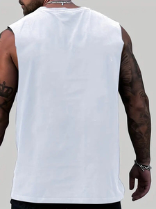 Débardeur blanc sans manches pour homme avec imprimé haltères, col en V, coupe décontractée douce, en coton respirant, idéal pour l'entraînement, avec logo frontal - Product Image 5