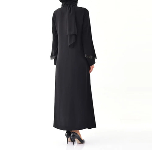 Modest Straight <b>Long</b> Sleeve Chiffon Kaftan Maxi <b>Dress</b> with Vintage Natural Waistline <b>for</b> Muslim Women Abaya 100% Silk - Product Image 5