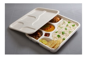 Eco-Friendly Luxury 5CP Meal Tray Lid Biodegradable Sugarcane Bagasse <b>Disposable</b> Dishwasher Safe Food Container Reusable - Product Image 3