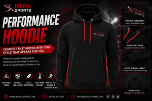 IBERIA Custom Sports Pullover Hoodie <b>Black</b> Fleece <b>Sweatshirt</b> with Hood Drawstring Casual Athletic Training Wear - Product Image 4