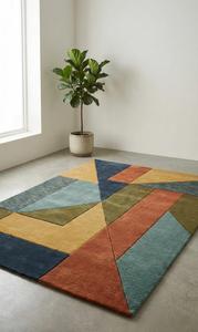 Tapis de luxe en laine tufté à la main, géométrique, antidérapant, à poils moyens, abstrait moderne pour salon, chambre, bureau, hôtel, décoration intérieure - Product Image 4