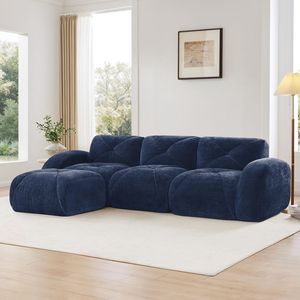 Divano a L con Design Trapuntato, Senza Struttura, in Morbido Velluto, Spugna ad Alta Densità 32D, Base Ergonomica, Senza Montaggio, per Soggiorno - Product Image 2