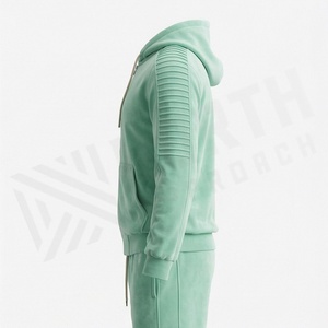 Unisex Mint Green <b>Velour</b> <b>Tracksuit</b> Full Zip Hooded Sweatshirt With Side Pockets Casual Autumn Wear Regular Fit Adult Size - Product Image 3