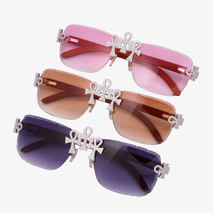 Lunettes de soleil rectangulaires unisexes promotionnelles sans monture, verres polarisés UV400, personnalisables avec cristaux Ankh et diamants Moissanite - Product Image 5