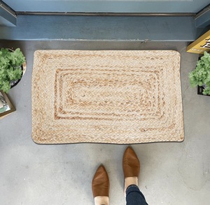 Natural Handwoven Jute Area <b>Rug</b> Geometric Border Design Eco-Friendly <b>Rustic</b> Medium Pile Jute Backing Floor Carpet for Living - Product Image 1