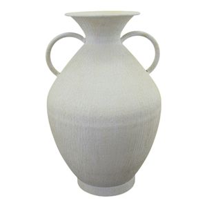 Vase à fleurs en métal texturé blanc antique, aspect métal rustique, vase amphore avec poignées, style méditerranéen, décoration de table de mariage - Product Image 1
