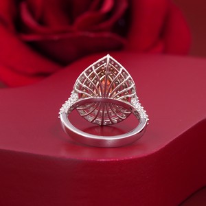 <b>Fine</b> 14K Gold Vivid Red Pear Double Halo Lab Grown Diamond <b>Ring</b> 0.68 CT - Product Image 4