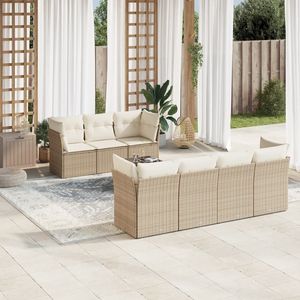 Conjunto de Sofás de Jardín de Ratán Sintético Beige con Acero y Vidrio Templado - Product Image 1