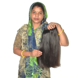Extensions de cheveux indiens Remy, coupe droite, double épaisseur, pointes pleines, densité épaisse, noir naturel, 100g, à clipser et à tisser - Product Image 1