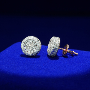 Mens <b>Moissanite</b> Round Stud <b>Earrings</b> 925 Silver Iced Out Diamond Cluster <b>Earrings</b> Halo Design Luxury Fashion Gifts for Mens Women - Product Image 4