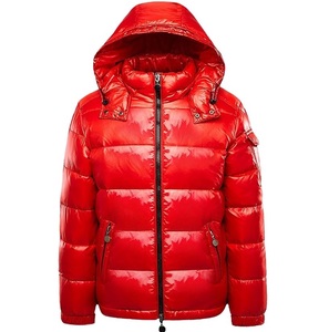 Reversible Winter Glossy Puffer Hoodie <b>Jacket</b> <b>Waterproof</b> Solid Color Shiny Bubble Coat Glossy <b>Red</b> Hooded <b>Jackets</b> OEM Services - Product Image 1