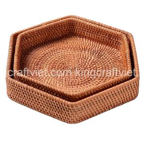 Plateau de service en rotin hexagone naturel tissé de taille personnalisée-Stockage des aliments et artisanat du Vietnam par KING CRAFT VIET - Product Image 1