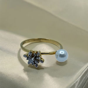 Elegant Gold <b>Pearl</b> <b>Ring</b> with Diamond Floral Design Stylish Finger <b>Ring</b> for Women Luxury Jewellery for Daily Wear - Product Image 3