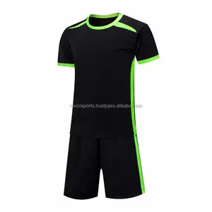スポーツウェアファッション黒とネオンサッカーユニフォームセット良質Oネックサッカージャージーユニフォーム最高のサッカージャージ2324