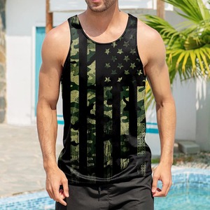Camiseta sin mangas con estampado de camuflaje para hombre, cuello redondo, de secado rápido, transpirable, deportiva, con estampado por sublimación, material de spandex, logotipo frontal - Product Image 4