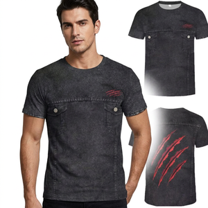 Camiseta de estilo vaquero para hombre, manga corta, cuello redondo, estampado de garra, corte regular informal, 100% algodón, transpirable, de Bangladesh - Product Image 3