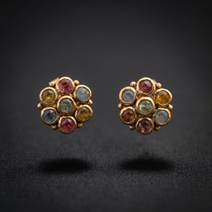 925 Sterling Silver Gold Plated Bezel Setting Multi Tourmaline <b>Stud</b> Earrings Handmade Gemstone Floral Luxury Wedding Party - Product Image 5