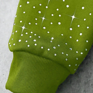 Sweat à capuche Hip Hop coupe classique vintage de luxe décontracté, épais, délavé à l'acide, motif à pois en strass, pour l'hiver, fourniture ODM OEM - Product Image 5