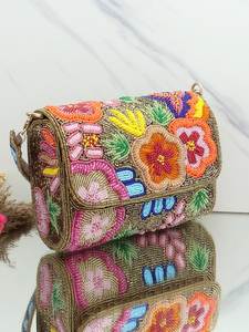Bolso de mano tipo sobre con cuentas geométricas vintage para mujer, con solapa, para fiestas - Product Image 5