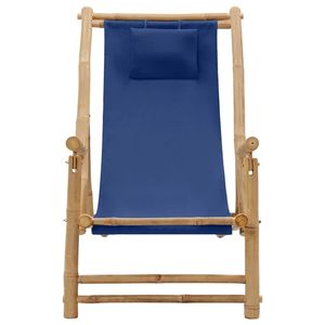 Chaise longue en bambou et toile bleu marine pour le jardin - Product Image 2
