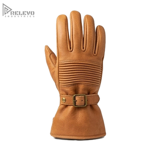 Guantes de Cuero Genuino Camel para Hombre al por Mayor, Guantes de Motocicleta Retro de Cuero con Puño Largo, Personalizados OEM - Product Image 1
