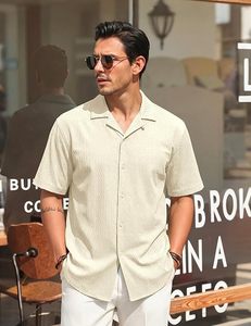 Camisa de Hombre con Textura Vibe, Cuello Cubano, Manga Corta, Ligera, Transpirable, Casual para Playa, Verano, Serie 2026 - Product Image 4