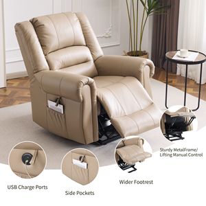 Poltrona Reclinabile Elettrica con Singolo Motore, Massaggio, Pelle Sintetica Traspirante, Porte USB Tipo-C Laterali, Comoda Poltrona Massaggiante - Product Image 4