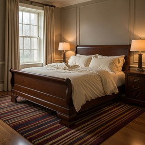 Bigcea Durable Traditional Mahogany Wood Sleigh Bed with Antique Design <b>for</b> Home <b>Bedroom</b> Classic Furniture - Product Image 6