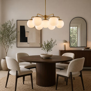 Brass Globe Chandelier 7 Frosted Glass Globes Mid Century <b>Modern</b> <b>Ceiling</b> <b>Light</b> Fixture Decorative Interior Lighting - Product Image 6