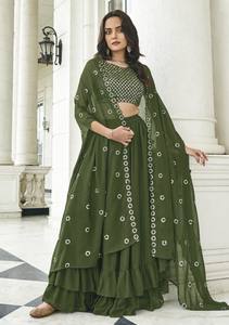 Georgette Faux Fur Free Size Stitched <b>Shrug</b> Suit with Sequences & Thread Work for <b>Wedding</b> & Diwali Knee-Length - Product Image 3