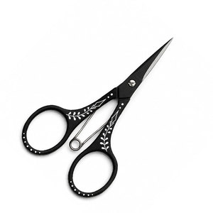 Ciseaux à cheveux professionnels en acier inoxydable, lame tranchante, pour droitiers, manche noir avec motif feuille, pour la coiffure - Product Image 2