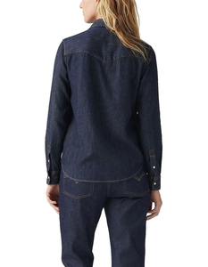 Blusa de Mezclilla Índigo para Mujer, Manga Larga, Cierre de Botones, Cuello Clásico, Corte Regular, Diseño con Bolsillos, Prenda Informal para Uso Diario - Product Image 2