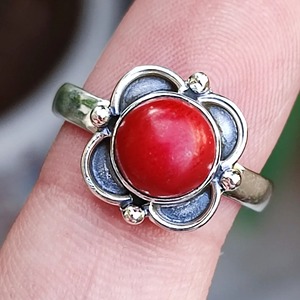Coral Stone <b>Ring</b> 925 Sterling <b>Silver</b> Handmade Promise <b>Ring</b> for Women Round Gemstone <b>Statement</b> <b>Ring</b> for Gift March Birthstone - Product Image 1
