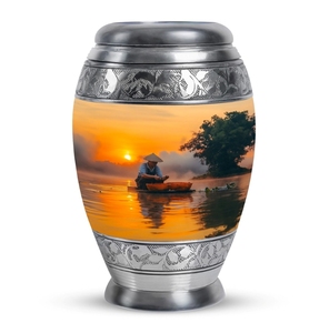 Trending Aluminium Cremation Urn Patriotic Eagle USA Flag Engraved <b>Large</b> Silver Trimmed Funeral <b>Jar</b> for Human Ashes - Product Image 5