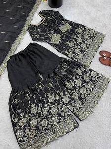 Ensemble de costume 3 pièces haut, bas et dupatta, brodé, de créateur, ethnique indien, pour femme, tenue de soirée, vente en gros - Product Image 6
