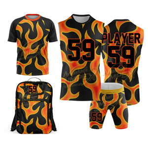 Ensemble d'uniformes de football américain personnalisés 7v7 respirants grande taille à bas prix, imprimés par transfert thermique, avec sac à dos 100 % polyester - Product Image 1