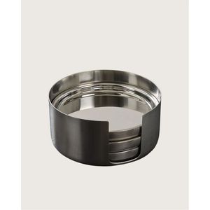 Ensemble de sous-verres ronds en métal brossé de qualité supérieure, sous-verres de table en acier inoxydable avec support de rangement, résistants à la chaleur, pour l'hôtellerie - Product Image 1