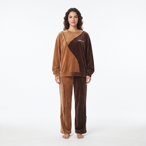 Conjunto Deportivo de Terciopelo para Mujer, con Bloques de Color, Bordado Personalizado, Cuello Redondo, Transpirable, Ropa Urbana de Invierno - Product Image 1
