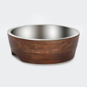 Gamelle isolée en acier inoxydable pour animaux de compagnie avec support en bois naturel, résistante au ruginissement et lavable au lave-vaisselle - Gamelle durable pour chiens - Product Image 1