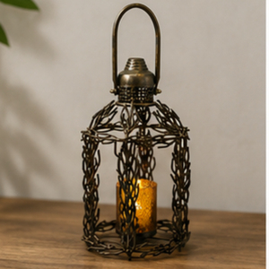 Lanterne en métal porte-bougie en forme de colonne avec poignée, objet de décoration pour le salon - Product Image 6