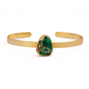 Emerald Mohave Jade Stone Geometric Trendy Oval Open Cuff Bracelet <b>Gold</b> <b>Plated</b> Adjustable Statement Cuff Bezel Setting <b>Bangles</b> - Product Image 3