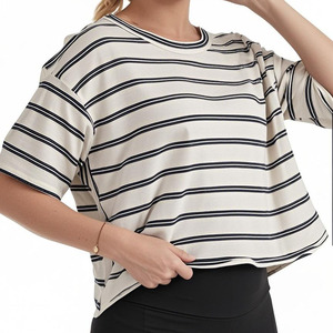 Women's Black Cropped T-Shirt <b>Short</b> <b>Sleeve</b> O-Neck Regular Fit Knitted 100% Cotton All Seasons Eco-Friendly Minimalist Style - Product Image 4