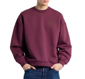 Sudadera de Cuello Redondo Color Borgoña para Hombre, 100% Algodón, Felpa Francesa, Corte Holgado, Estilo Casual, Color Sólido, Ecológica, para Invierno - Product Image 1