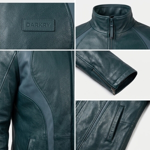 Abrigo Largo de Cuero Genuino para Hombre en Verde Azulado Oscuro con Paneles Curvos Personalizados, Cremallera y Cuello Alto - Exportador - Product Image 6