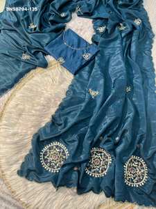 Colección Premium de Sarees y Conjuntos de Blusa de Seda Suave con Bordado Zardozi y Khatli para Festivales, Compra en Línea en India a Precio de Mayoreo - Product Image 5