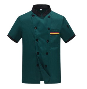 Chaqueta de Chef Unisex Negra de Poliéster/Algodón con Mangas Cortas Rojas y Cierre de Botones para Uso en Restaurantes y Bares - Product Image 4