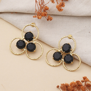 Moonlit Charm Geometric <b>Stud</b> <b>Earrings</b> Handcrafted Gold Plated Brass Trendy Women's Jewelry - Product Image 2